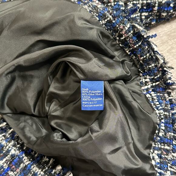 Apt 9 NEW Tweed Moto Jacket Womens L Metallic Blue Black Zip Snap Button Pockets - Picture 8 of 9